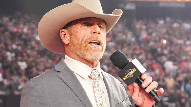 Shawn Michaels announces the attendance for WrestleMania 41 Saturday at Allegiant Stadium on April 19, 2025 in Las Vegas, Nevada.
