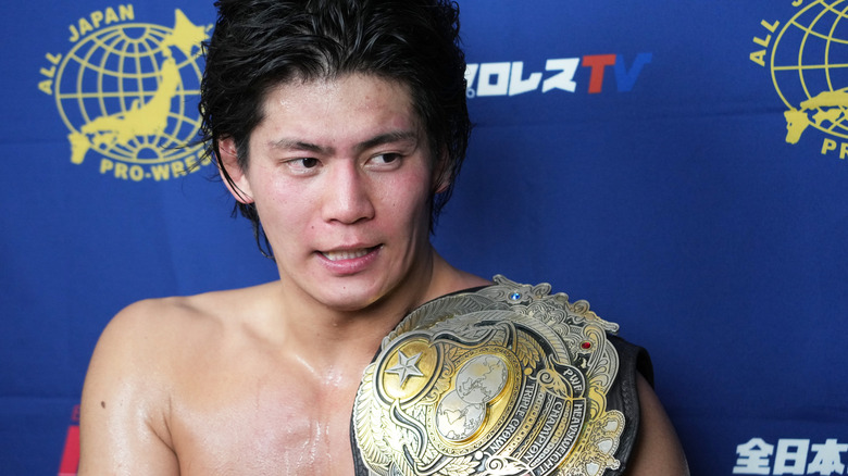 Yuma Anzai with the AJPW Triple Crown Championship