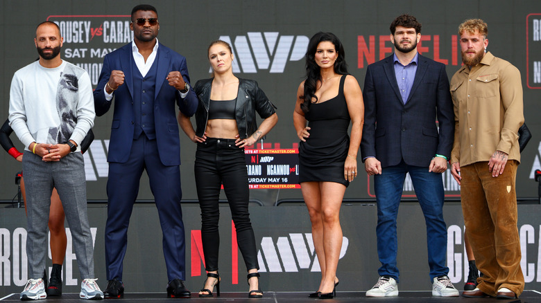 Nakisa Bidarian, Francis Ngannou, Ronda Rousey, Gina Carano, Philipe Lins, Jake Paul [Left to Right]