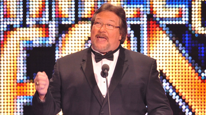 Ted DiBiase makes a speech after being inducted into the WWE Hall of Fame Class of 2010