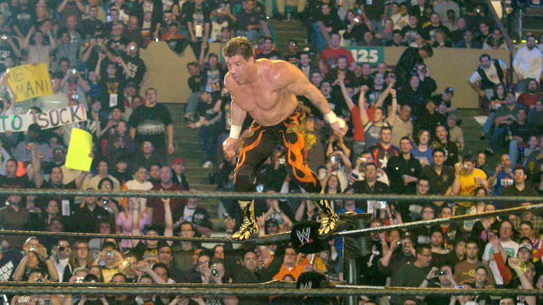 Eddie Guerrero goes for the Frog Splash