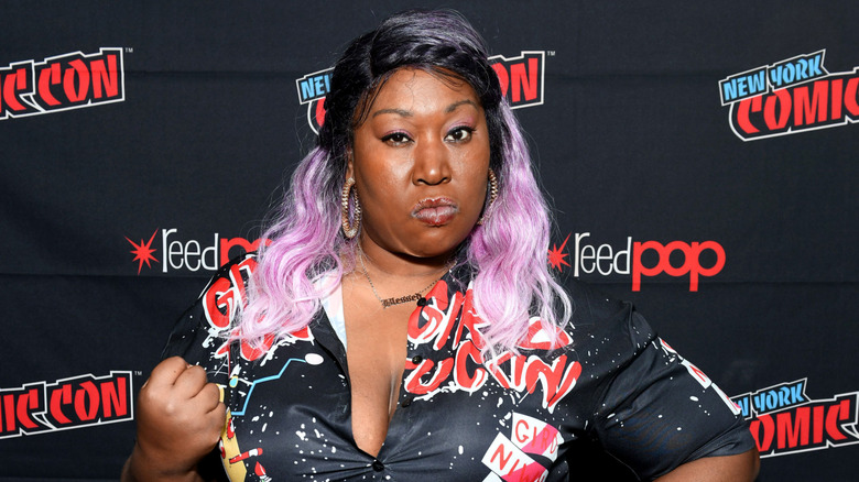 Kia Stevens aka Awesome Kong attends the All Elite Wrestling press line during 2019 New York Comic Con at Jacob Javits Center on October 04, 2019 in New York City.