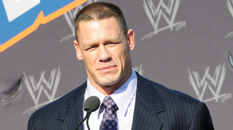John Cena attends a press conference announcing that Sun Life Stadium will host WWE's WrestleMania XXVIII