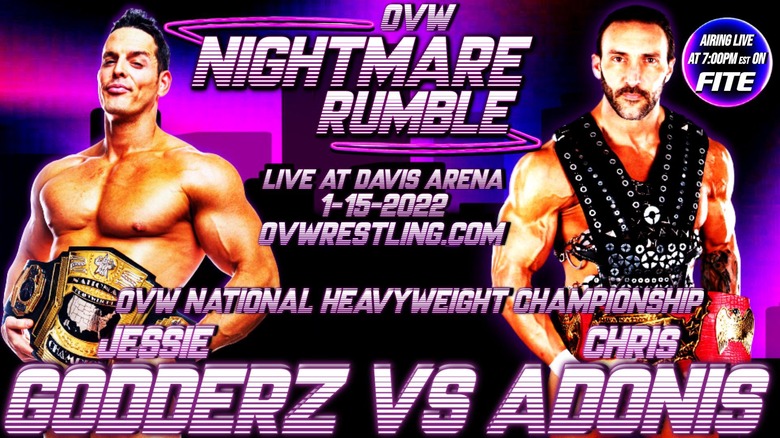 Black and Purple Poster of Godderz vs. Adonis