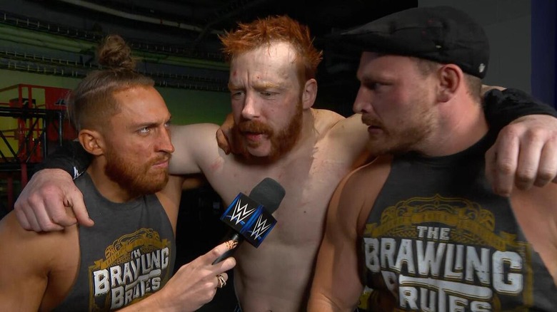 The Brawling Brutes (Pete Dunne, Sheamus, and Ridge Holland) during a backstage interview segment.