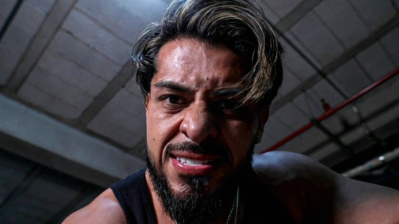 'Santos Escobar' during a promo segment after attacking El Hijo de Dr. Wagner Jr.: during a Lucha Libre AAA show.