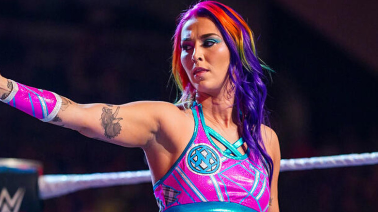 Tegan Nox with pink hair