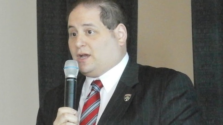 Robert Karpeles with a microphone