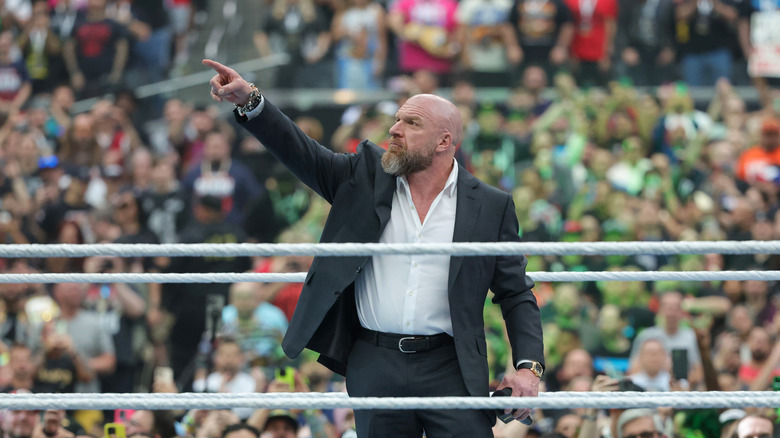 WWE Chief Content Officer Paul Levesque speaks during WrestleMania 41 at Allegiant Stadium on April 19, 2025 in Las Vegas, Nevada.