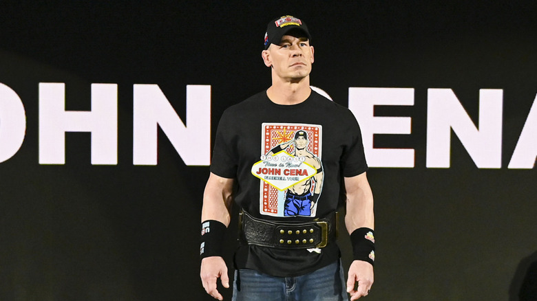 John Cena enters the arena during Monday Night Raw at T-Mobile Arena on April 21, 2025 in Las Vegas, Nevada.