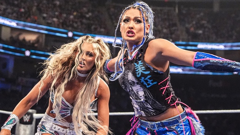 Giulia clashing with Tiffany Stratton during their recent match on 