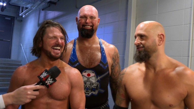 AJ Styles, Luke Gallows, and Karl Anderson during a backstage interview in WWE.