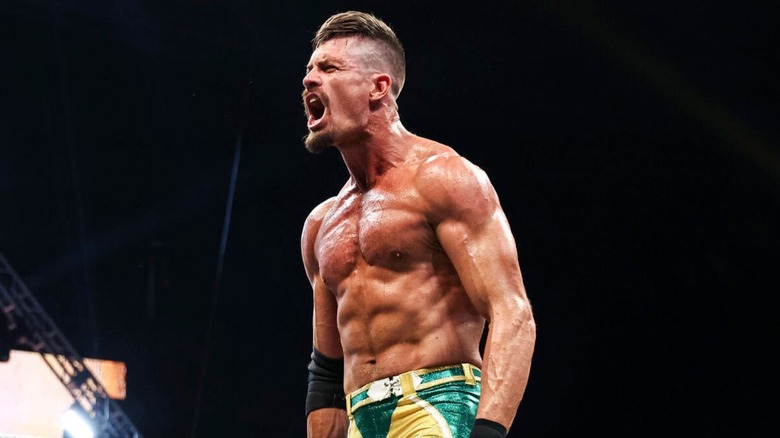 Grayson Waller yells toward the crowd after his NXT Championship victory at 