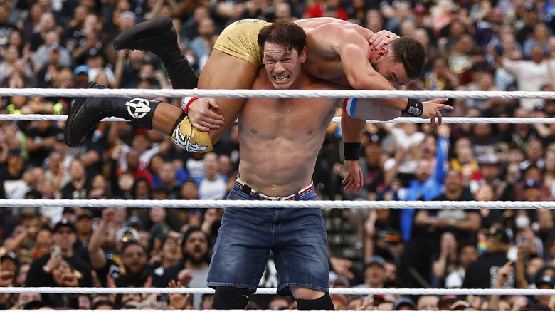 Austin Theory and John Cena wrestle for the United States Chamionship during WrestleMania 39