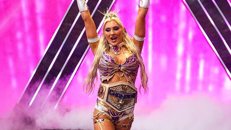 Tiffany Stratton with the WWE United States Championship ahead of her match at SummerSlam 2026.