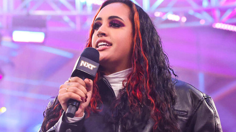 Ava takes to the mic during an episode of 