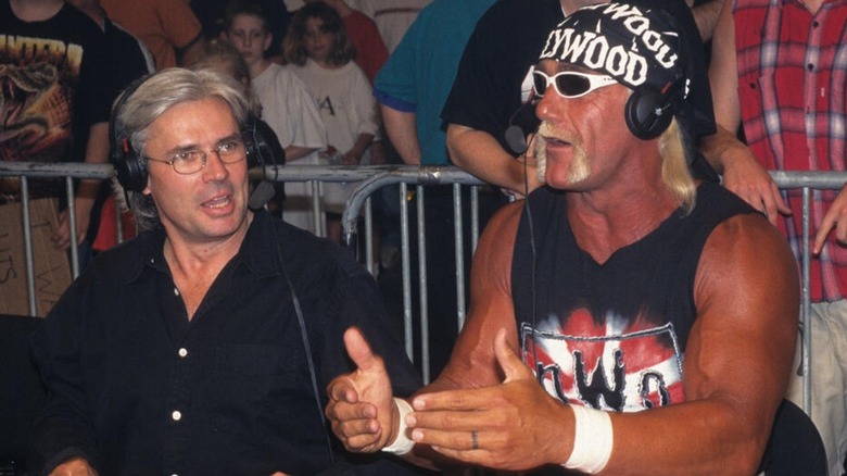 Eric Bischoff and Hollywood Hogan on commentary during an episode of "Monday Nitro."