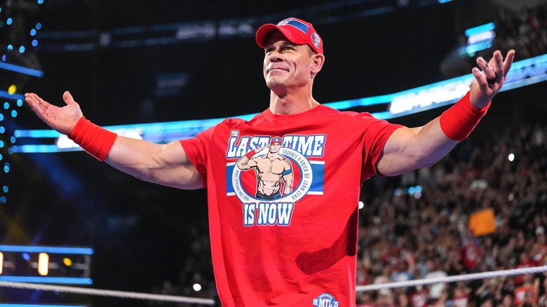 John Cena greets a packed WWE audience.