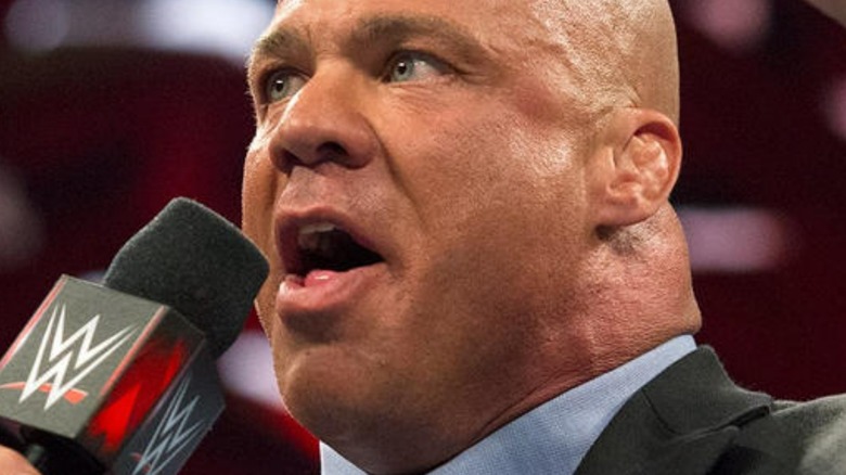 Kurt Angle holds mic