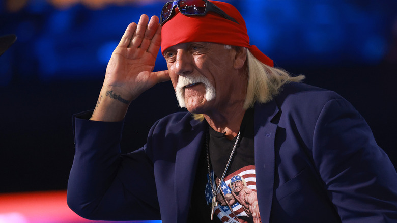 Hulk Hogan wearing sunglasses on his head
