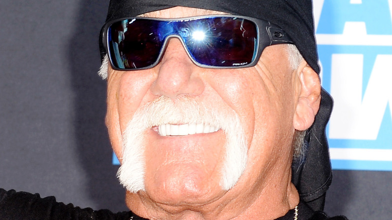 Hulk Hogan Flexes At A WWE Promotional Event