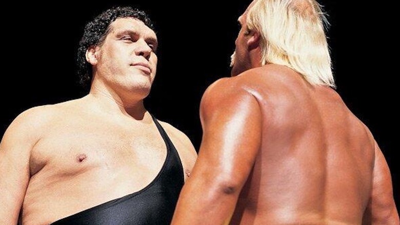 Hulk Hogan stares down Andre the Giant at WrestleMania III