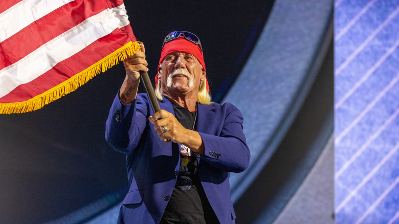 Hulk Hogan waves the American flag