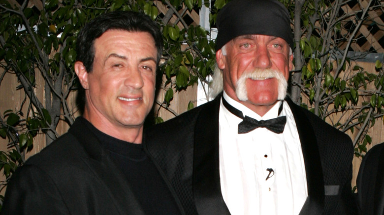 Sylvester Stallone and Hulk Hogan during Hogan's WWE Hall of Fame induction, 2005.