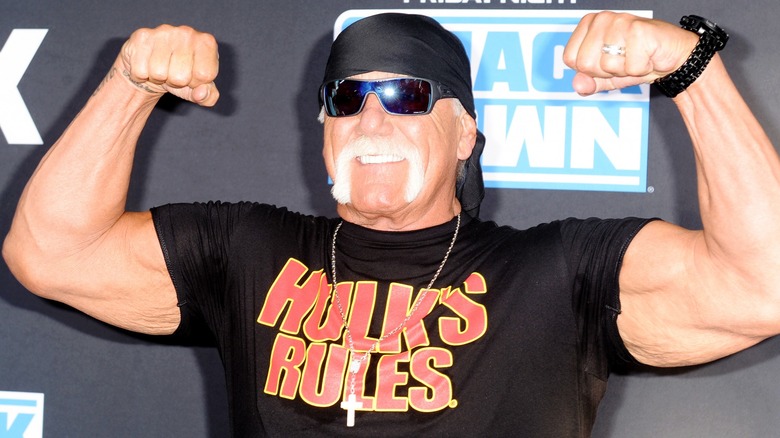 Hulk Hogan Flexes At A Promotional Event