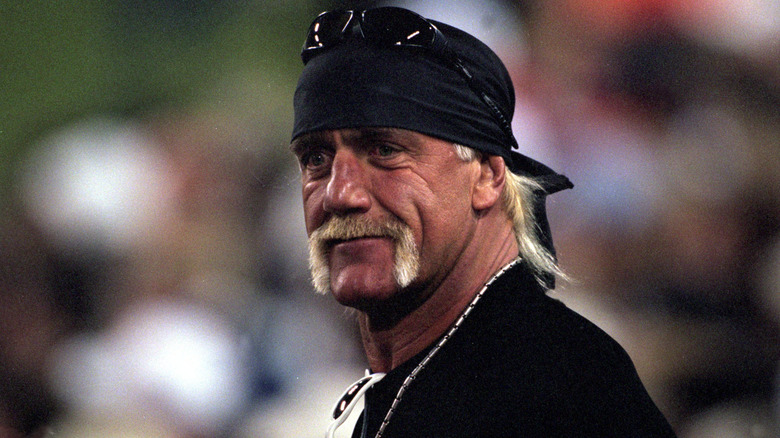 Hulk Hogan wearing a black shirt and bandana