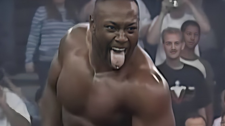 Monty Brown sticking out his tongue