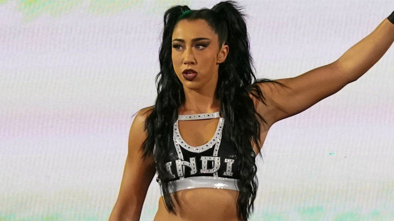 Indi Hartwell wearing silver and black ring gear