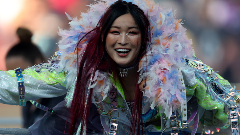 IYO SKY wearing a light blue ring jacket