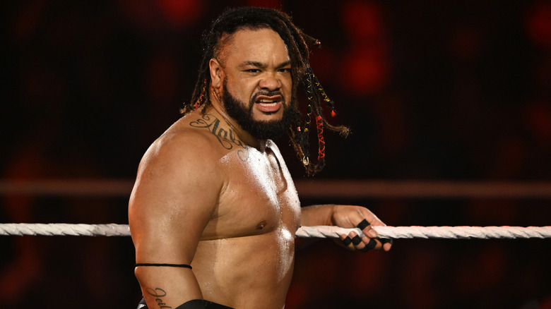 Jacob Fatu enters the arena during SmackDown at SAP Center on April 10, 2026 in San Jose, California.
