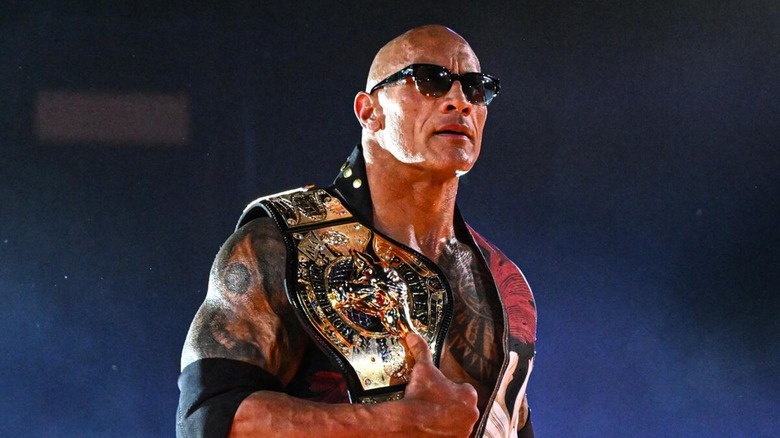 The Rock making his way to the ring with his People's Championship at WrestleMania XL.