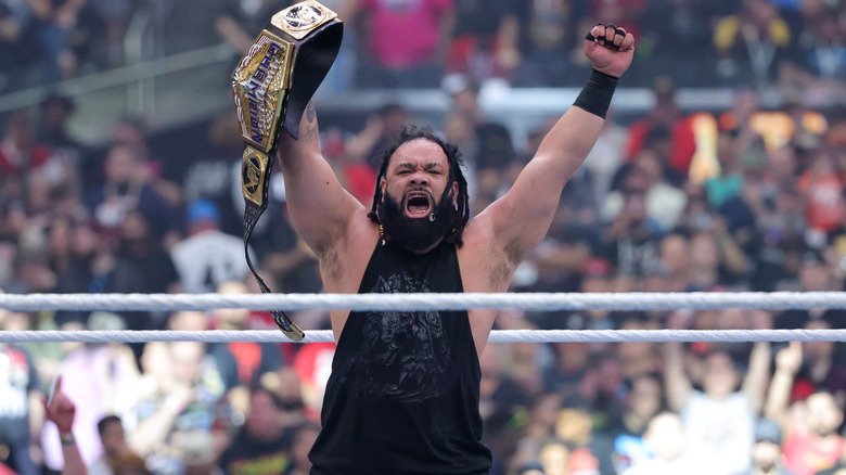 Jacob Fatu celebrates his victory over LA Knight to win the United States Championship during WrestleMania 41 at Allegiant Stadium on April 19, 2025 in Las Vegas, Nevada.