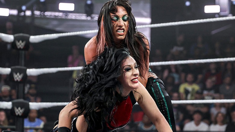 Jacy Jayne clashing with Stephanie Vaquer during their May 2025 match for the NXT Women's Title.