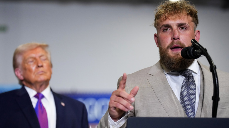 Jake Paul speaks in front of Donald Trump