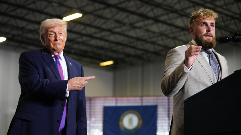 Jake Paul speaks in front of Donald Trump
