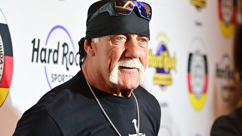 Hulk Hogan wearing sunglasses on his head
