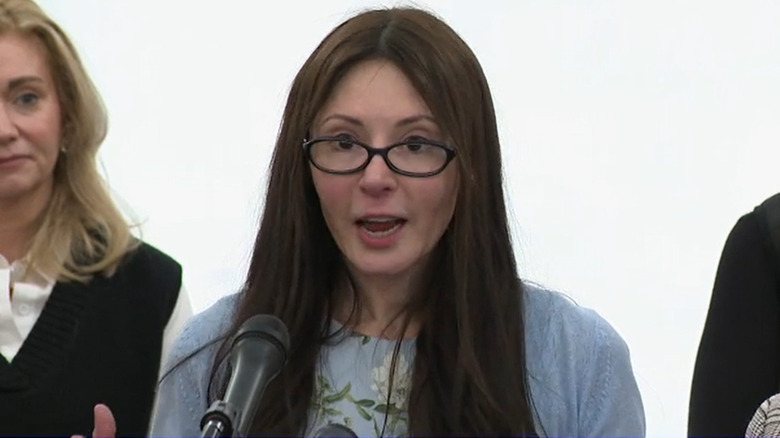 Janel Grant speaks at a Connecticut Alliance to End Sexual Violence briefing