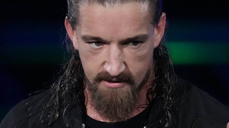 Jay White closeup during entrance NJPW