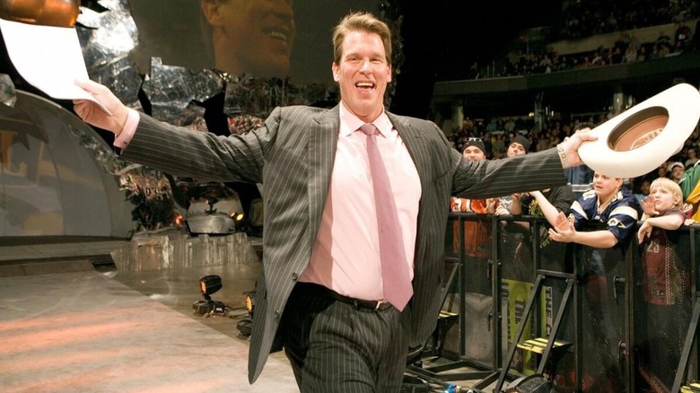 John Bradshaw Layfield heads down the ramp to the commentary desk ahead of an episode of 