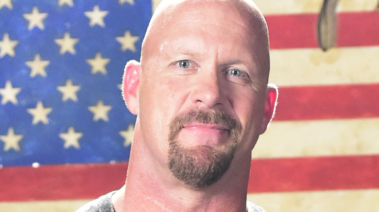 Steve Austin in front of US Flag