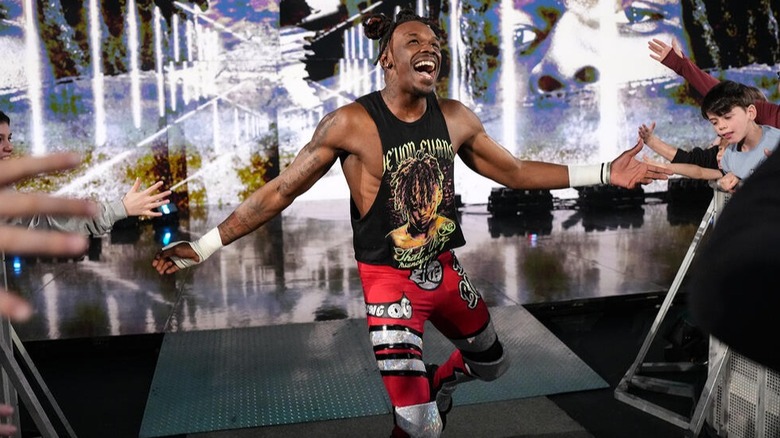 Je'Von Evans takes in all the admiration from the fans as he makes his way down the entrance ramp