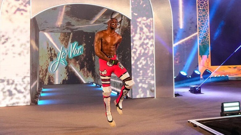 Je'Von Evans skips out to the ring during his entrance to the 2026 Royal Rumble match.