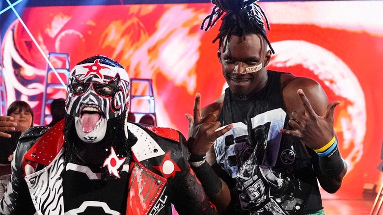 WWE stars Je'Von Evans and Penta get fired up before their scheduled tag team match on "WWE Raw."