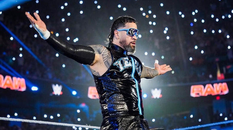 Jey Uso poses in the ring ahead of a match on 