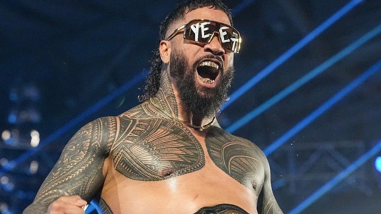 Jey Uso bellows as he wears 