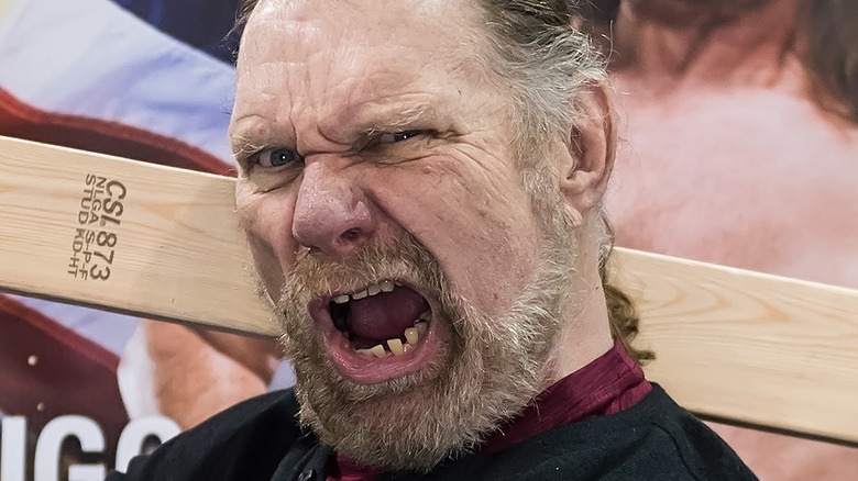 Jim Duggan with mouth open
